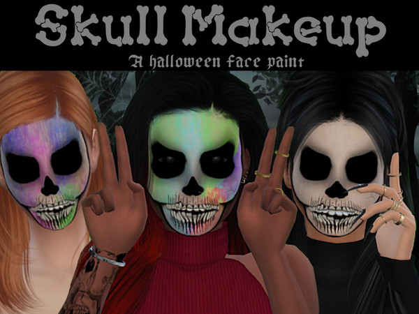 Sims 4 — Halloween Skull Makeup by _alttrait_ — Another halloween facepaint! One in bone, the other 5 in various rainbow