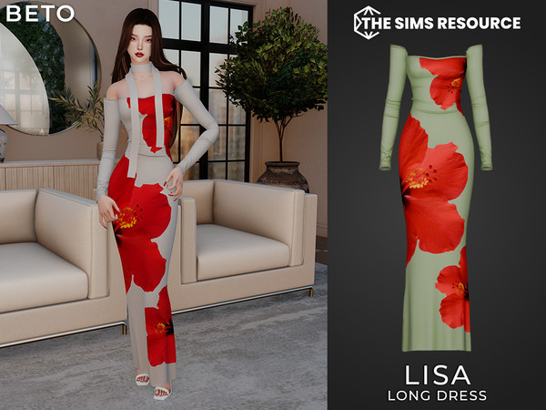 Sims 4 — Lisa (Long Dress) by Beto_ae0 — Summer dress with flowers, enjoy it