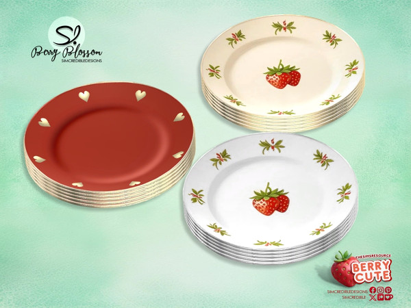 Sims 4 — Berry Blossom 5 Plates by SIMcredible! — Decorative items inspired by lovely strawberries. All cakes are decor