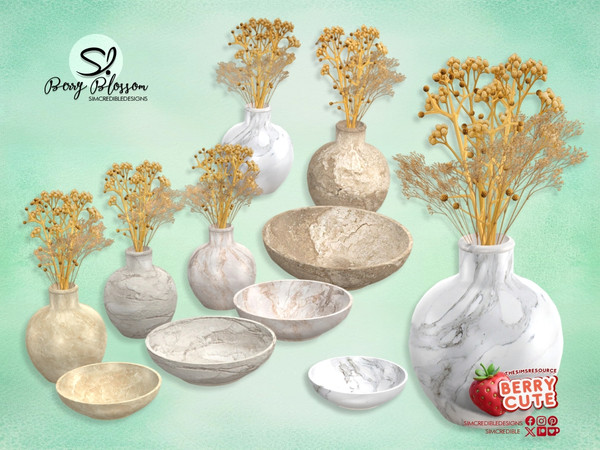 Sims 4 — Berry Blossom Bowl by SIMcredible! — Decorative items inspired by lovely strawberries. All cakes are decor only.