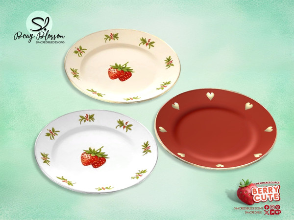 Sims 4 — Berry Blossom Plate by SIMcredible! — Decorative items inspired by lovely strawberries. All cakes are decor