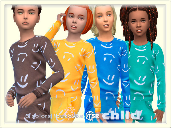 Sims 4 — Shirt Smile by bukovka — A fashionable sweater for both boys and girls in 6 color options. Installs