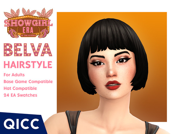 Sims 4 — Showgirl Era - Belva Hair by qicc — A bob hairstyle with bangs. - Maxis Match