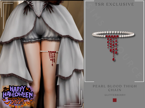 Sims 4 — Halloween 2025- Pearl Blood Thigh Chain by Glitterberryfly — Pearl thigh chain with cascading ruby drops,