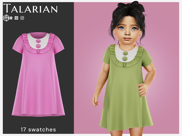 Sims 4 — Amira Dress (toddler) by talarian — Sweet short-sleeve dress featuring a ruffled collar panel with contrasting