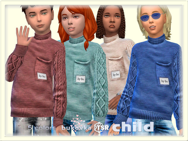 Sims 4 — Sweater Pocket by bukovka — Stylish sweater for children of both sexes: boys and girls, available in 5 color