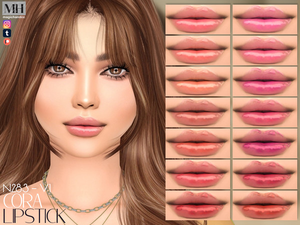 Sims 4 — Cora Lipstick N283 - V1 by MagicHand — Glossy lip tint in 16 colors - HQ Compatible.