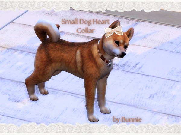 Sims 4 — Small Dog Heart Collar by ThatBunnie — Recolor dog collar - 55 swatches - Plain & Patterned