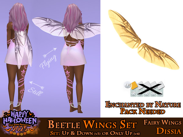 Sims 4 — Beetle Wings v3 (Only Wings - Up & Down) by Dissia — Beetle insect wings