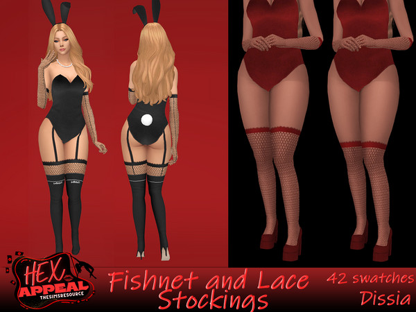 Sims 4 — Fishnet and Lace Stockings by Dissia — Fishnet stockings with lace at the top in 3 lengths