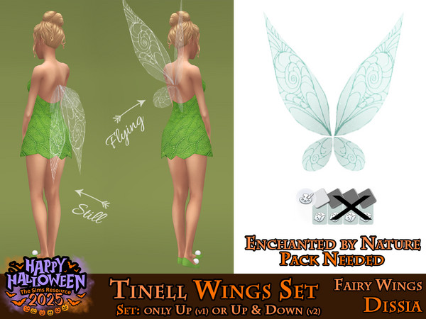 Sims 4 — Tinell Wings Set (Simblreen 2025 Gift) by Dissia — Soft fairy pixie wings in 2 versions: v1 only up, v2 down