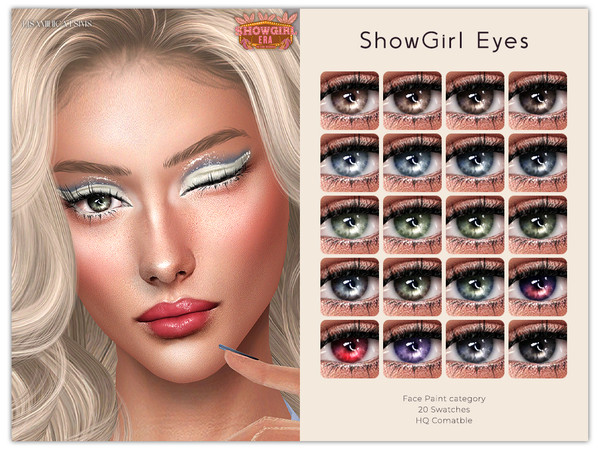 Sims 4 — ShowGirl Eyes by VELYSEA — -Face Paint category -HQ comatble -20 swatches