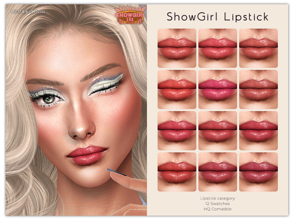 Sims 4 — ShowGirl Lipstick by VELYSEA — -Lipstick category -HQ comatble -12 swatches