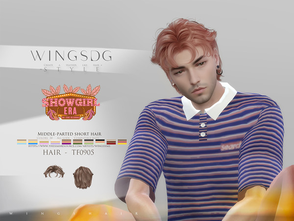 Sims 4 — WINGS-TF0905-Middle-parted short hair by wingssims — Colors:30