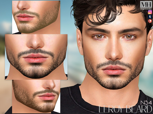 Sims 4 — [Patreon] Leroy Beard N54 by MagicHand — Curly stubble beard in 13 colors - HQ Compatible.