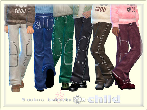 Sims 4 — Jeans Stitching by bukovka — Cute pants for children, only for girls, in 6 color options. Installed