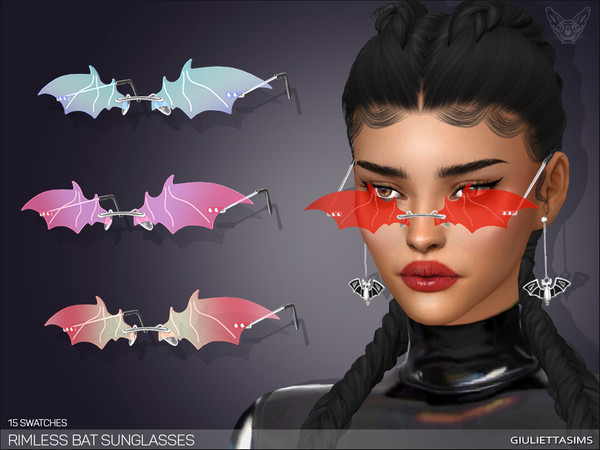 Sims 4 — Rimless Bat Sunlasses by feyona — Rimless Bat Sunglasses come with 15 swatches.