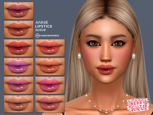 Sims 4 — Annie Lipstick N104 by Suzue — 10 Swatches