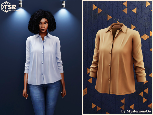 Sims 4 — Loose shirt with rolled-up sleeves by MysteriousOo — Loose shirt with rolled-up sleeves in 12 colors
