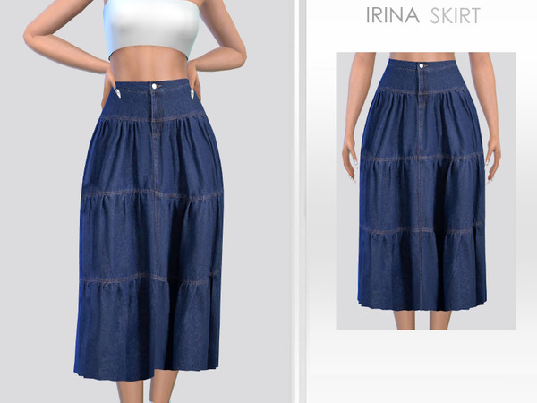 Sims 4 — Irina Skirt by Puresim — Denim skirt for female sims