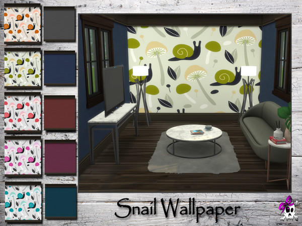 Sims 4 — Snail Wallpaper by Kerre2215 — Snails and mushrooms on a wallpaper with matching paint colors by Kerre