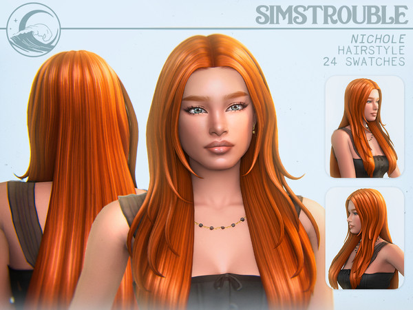 Sims 4 — Nicole Hairstyle V1 (No Bangs) by simstrouble — A long, straight hairstyle with layers. Softly inspired by
