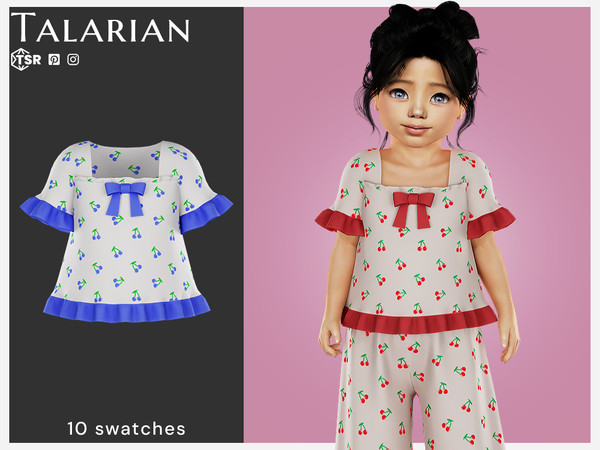 Sims 4 — Ember Blouse by talarian — Charming short-sleeve blouse with a playful cherry print, ruffled edges on the