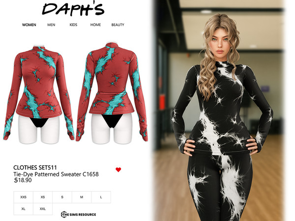 Sims 4 — Clothes SET511 - Tie-Dye Patterned Sweater C1658 by Daph's — 8 Swatches