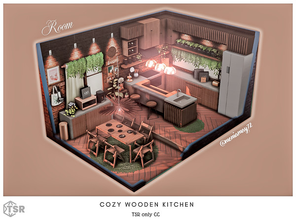 Sims 4 — Cozy Wooden Kitchen by Moniamay72 — A beautiful modern cozy wooden kitchen in dark brown colors.