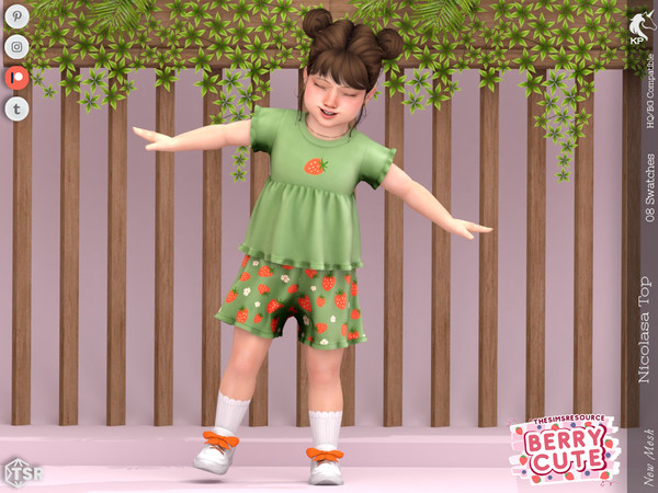 Sims 4 — Nicolasa Top- Toddler by KaTPurpura — Ruffled blouse with strawberry pattern