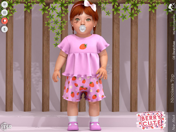 Sims 4 — Nicolasa Top- Infant by KaTPurpura — Ruffled blouse with strawberry pattern