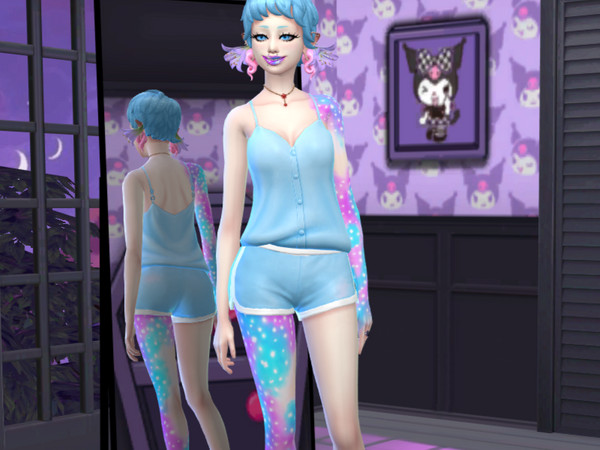 Sims 4 — Messy Pastel Pjs Set For Adults by PastelHeartKittens — a cute small 2 swatches pastel sleep wear The Growing