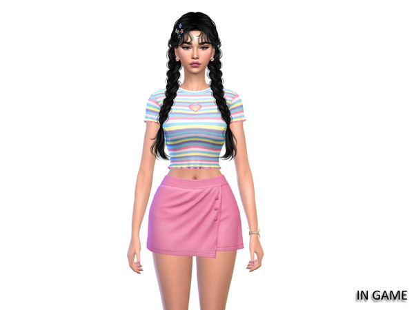 Sims 4 — (Wisteria) Sweetina_Blouse.package by WisteriaSims — This adorable outfit features a trendy crop top paired with