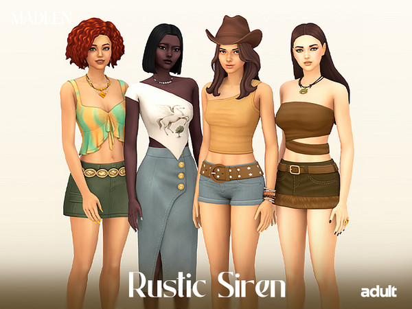 Sims 4 — [Madlen] RusticSiren ShoulderTop.package by Madlen — Rustic meets chic, effortless denim, earthy tones, and bold