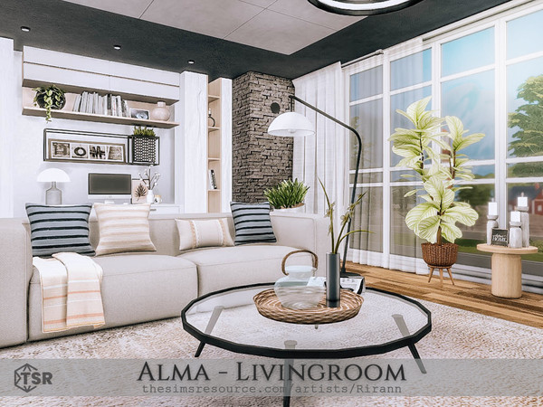 Sims 4 — Alma - Livingroom by Rirann — Alma is a modern livingroom in black, gray, white and brown colors