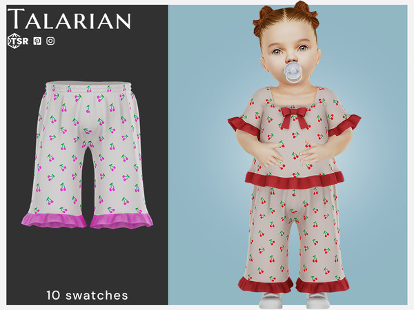 Sims 4 — Ember Cherry Pants (Infant) by talarian — Wide-leg pants featuring a cheerful cherry print, elastic waistband,