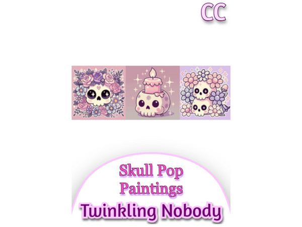 Sims 4 — "Skull Pop" Painting Set by TwinklingNobody — This set includes both a 2-frame & 3-frame version
