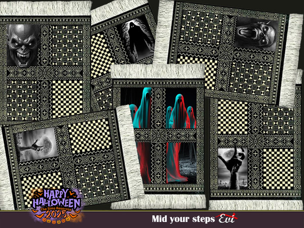 Sims 4 — Mind your steps! by evi — A variety of "dark" themed rugs for halloween decor.
