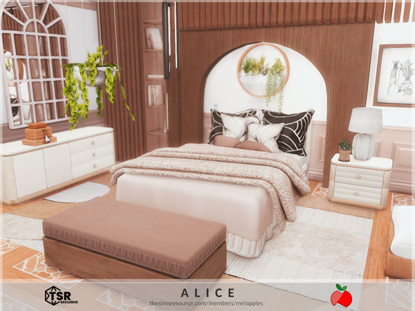 Sims 4 — Alice - bedroom 2 by melapples — a elegant double bed bedroom with a tv. enjoy! 6x6