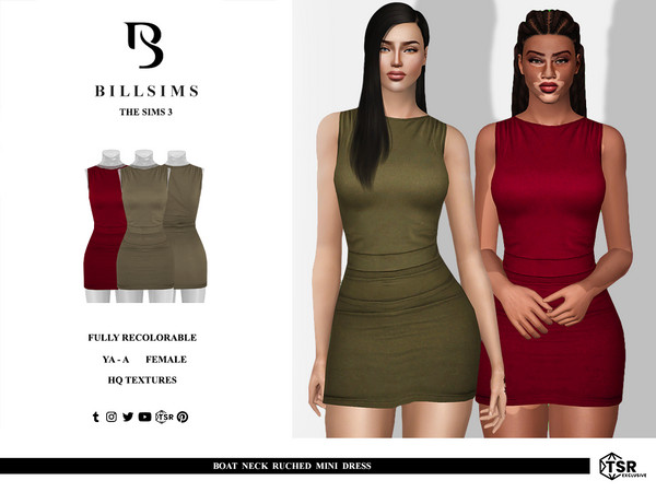 Sims 3 — Boat Neck Ruched Mini Dress by Bill_Sims — This dress features an elegant boat neckline and ruched detailing in