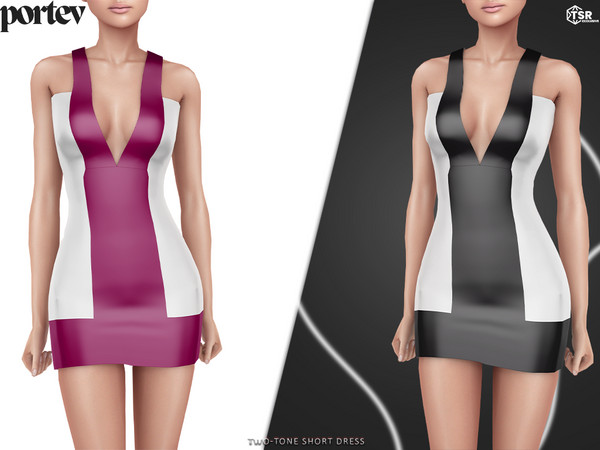 Sims 4 — Two-Tone Short Dress by portev — new Mesh 8 colors