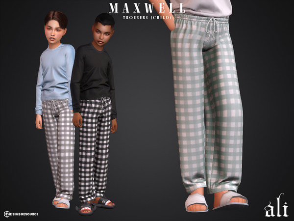 Sims 4 — MAXWELL trousers (child) by ali1 — Gingham Pyjama Trousers