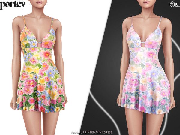 Sims 4 — Floral Printed Mini Dress by portev — new Mesh 9 colors
