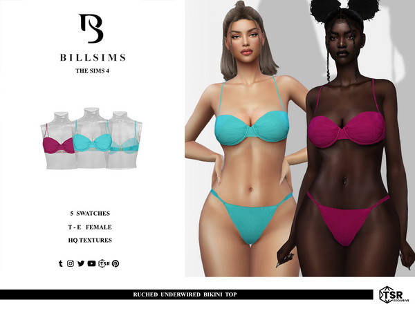Sims 4 — Ruched Underwired Bikini Top by Bill_Sims — This bikini top features thin shoulder straps, ruched underwired
