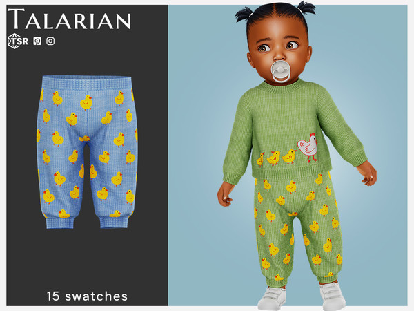 Sims 4 — Luna Knit Pants (Infant) by talarian — Cozy knit pants featuring an all-over chick print with elastic cuffs for