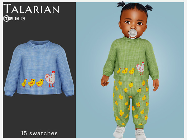 Sims 4 — Luna Knit Sweater (Infant) by talarian — Cozy knit sweater with long sleeves, decorated with playful chicken and