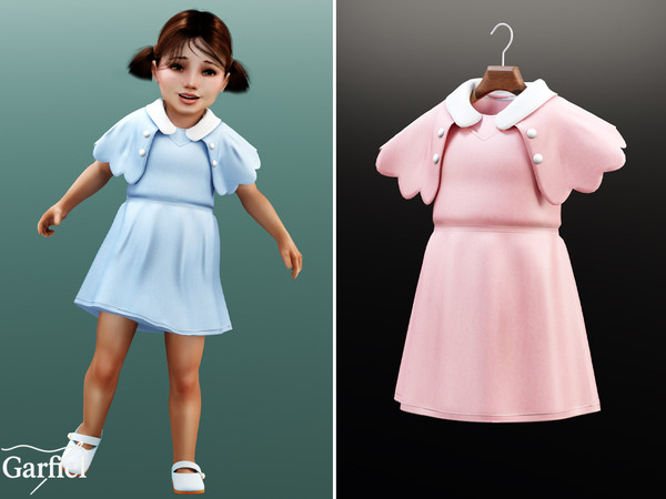 Sims 4 — Toddler - Cute dress with scallop sleeves by Garfiel — An adorable toddler dress featuring a flared skirt,