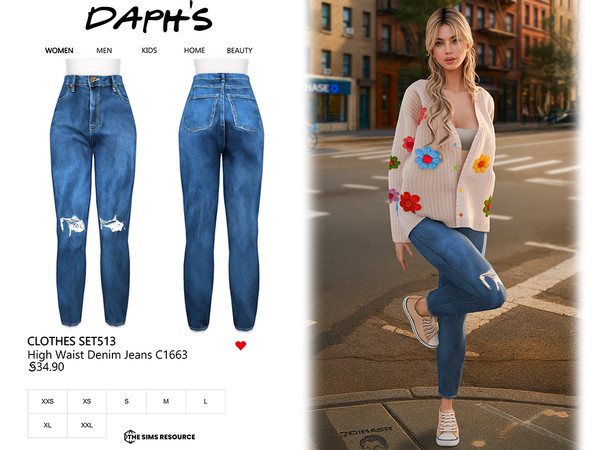 Sims 4 — Clothes SET513 - High Waist Denim Jeans C1663 by Daph's — 10 Swatches