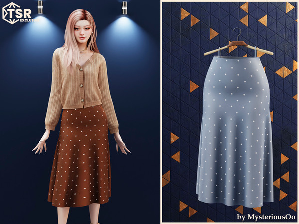 Sims 4 — Polka dot midi skirt by MysteriousOo — Polka dot midi skirt in 12 colors