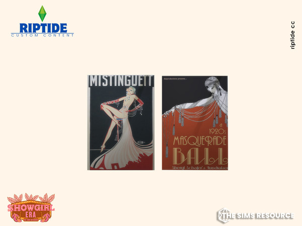Sims 4 — Riptide CC Deco Living Lounge Showgirl Posters by Riptidecc — Bring the dazzling spirit of the 1920s into your